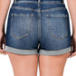 Womens Dark Cuffed Double Button Denim Shorts