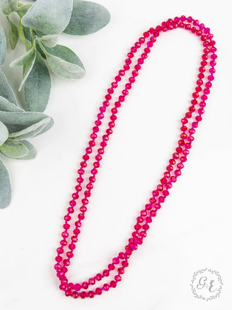 The Essential 60" Double Wrap Beaded Necklace, Clear Hot Pink 8MM