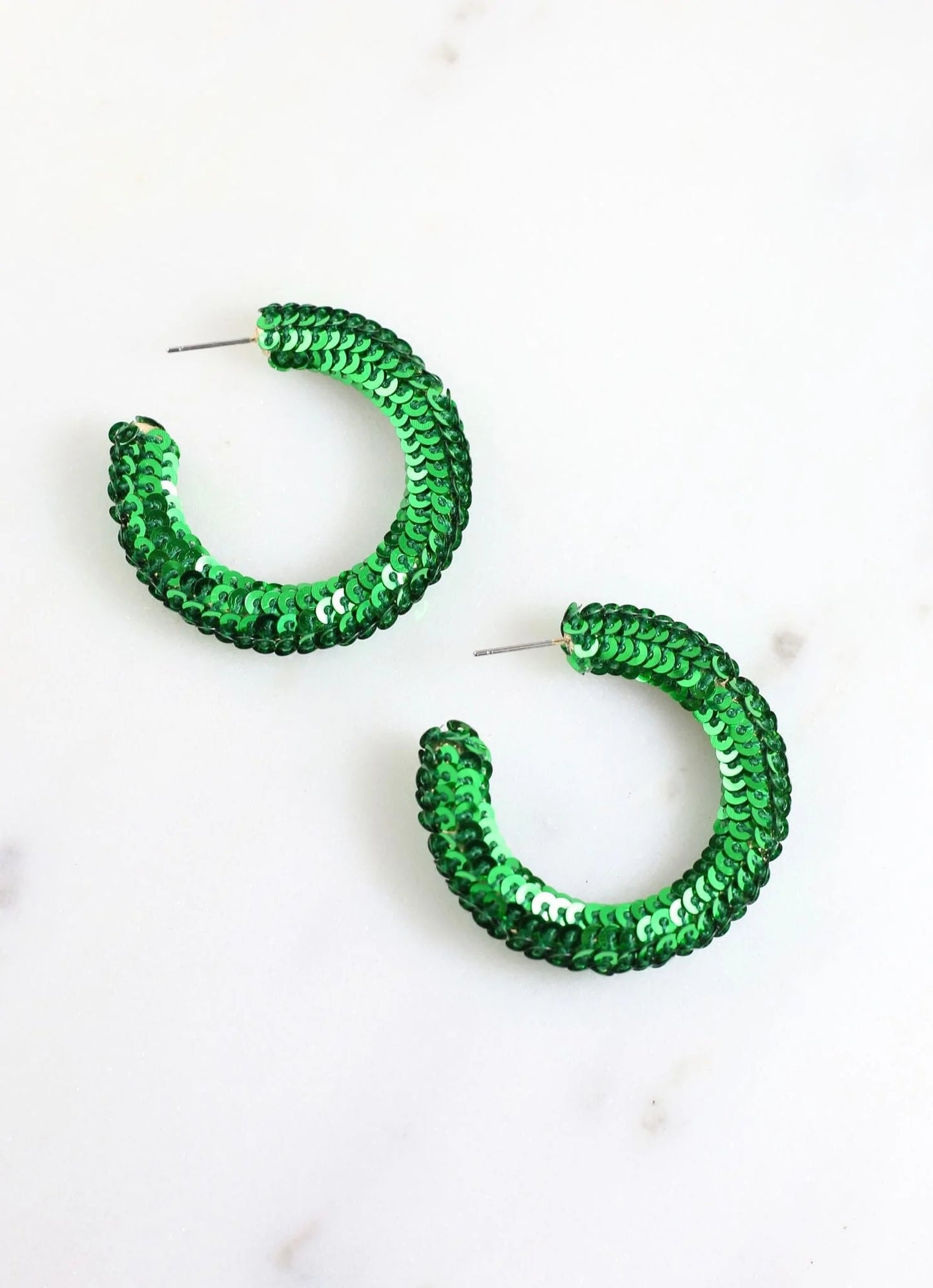 Holiday Sequin Hoop Earrings Green