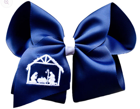 Navy Nativity With White Embroidered Bow