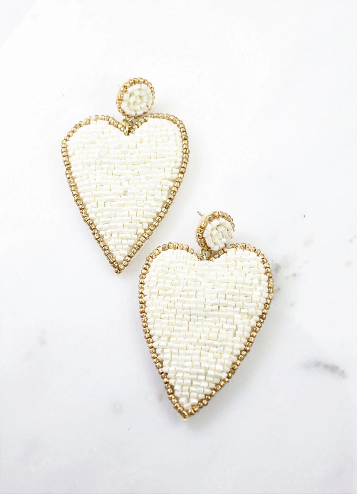 Lovely Heart Beaded Earrings Ivory