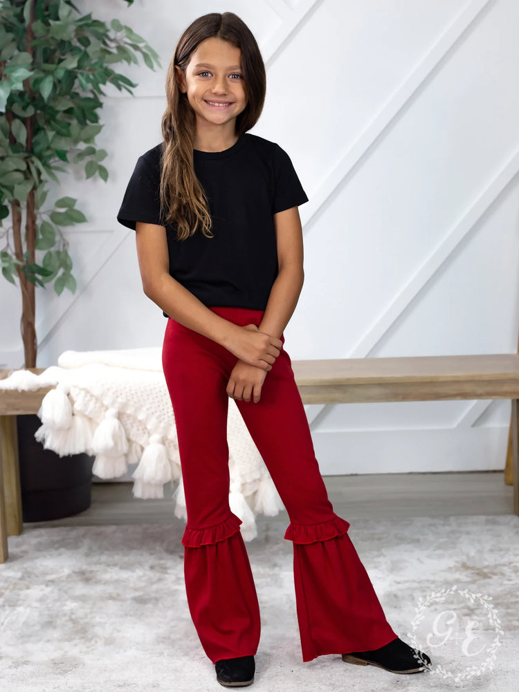 Girls Ruffle My Feathers Flare Pants with Ruffle, Red