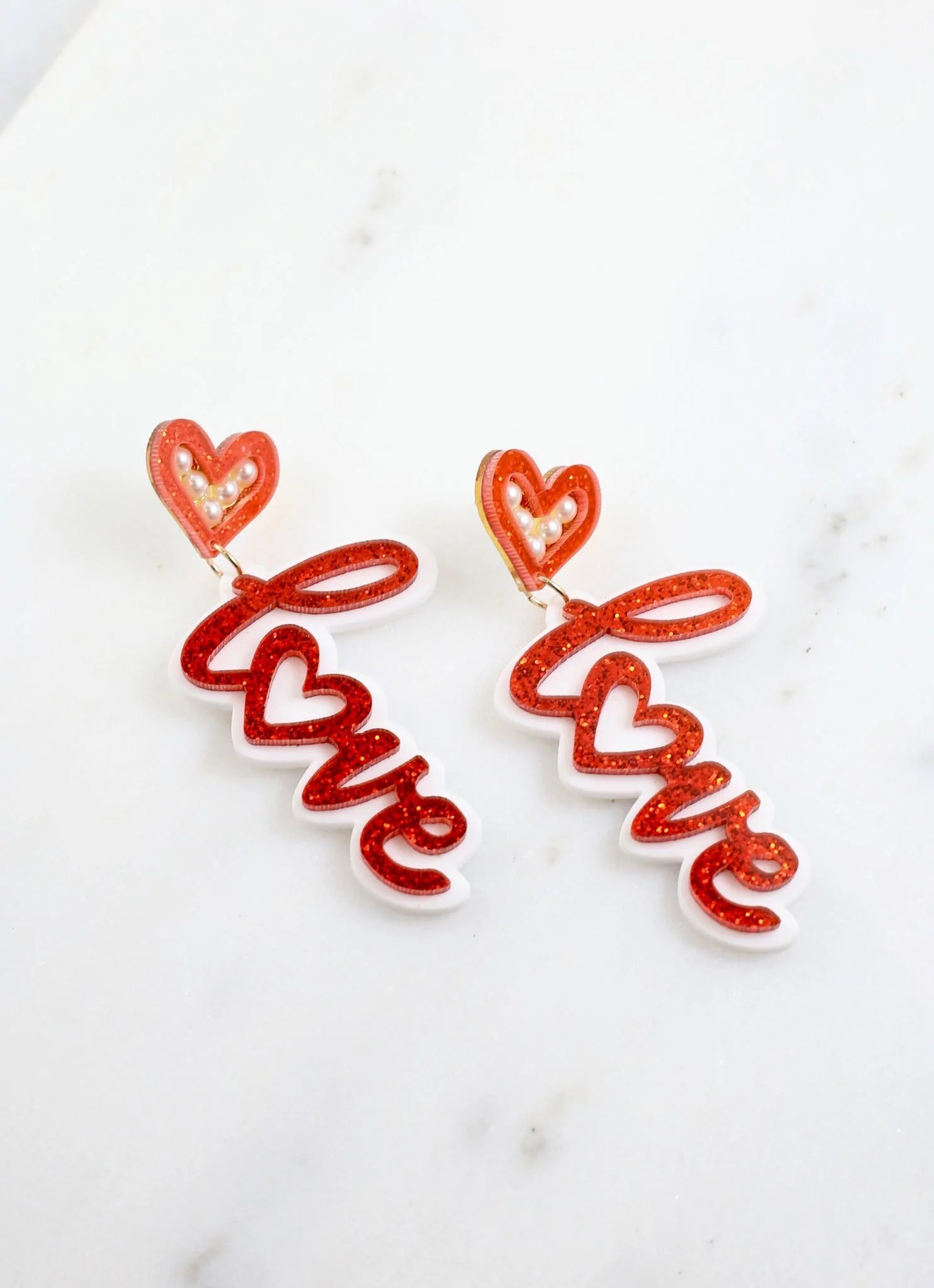 Love Acrylic Earrings Red