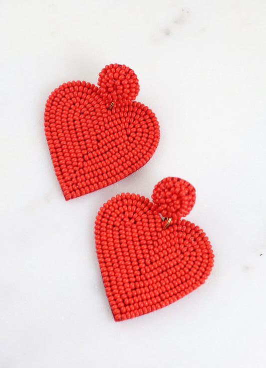 Lovey Dovey Heart Earrings Red