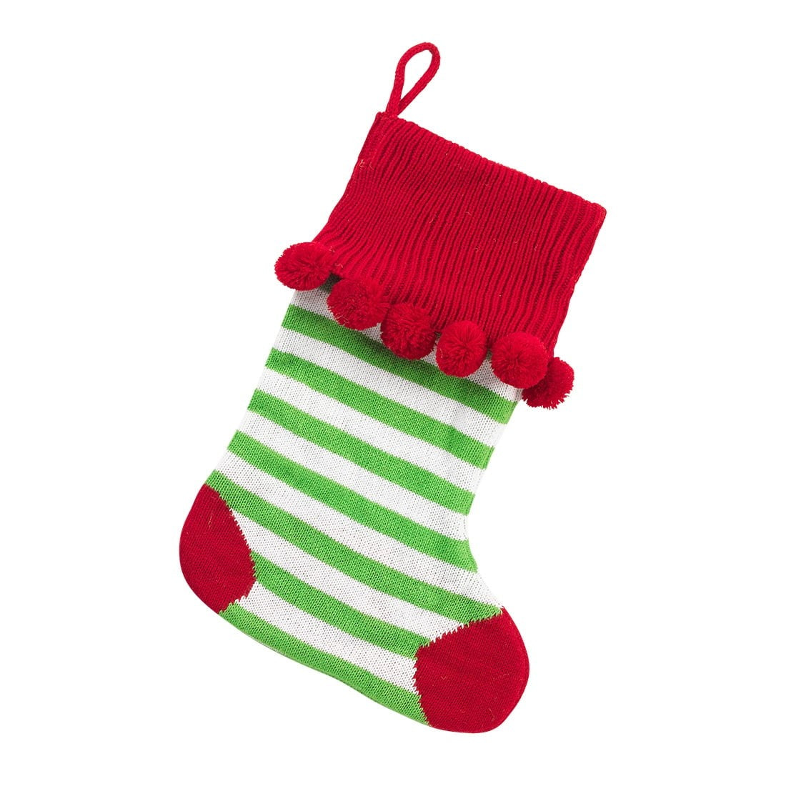 Viv & Lou Green Stripe Pom Pom Knit Stocking