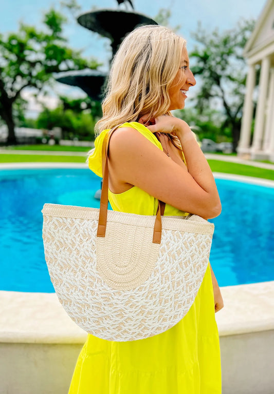 Sandy Straw Patterned Tote Natural