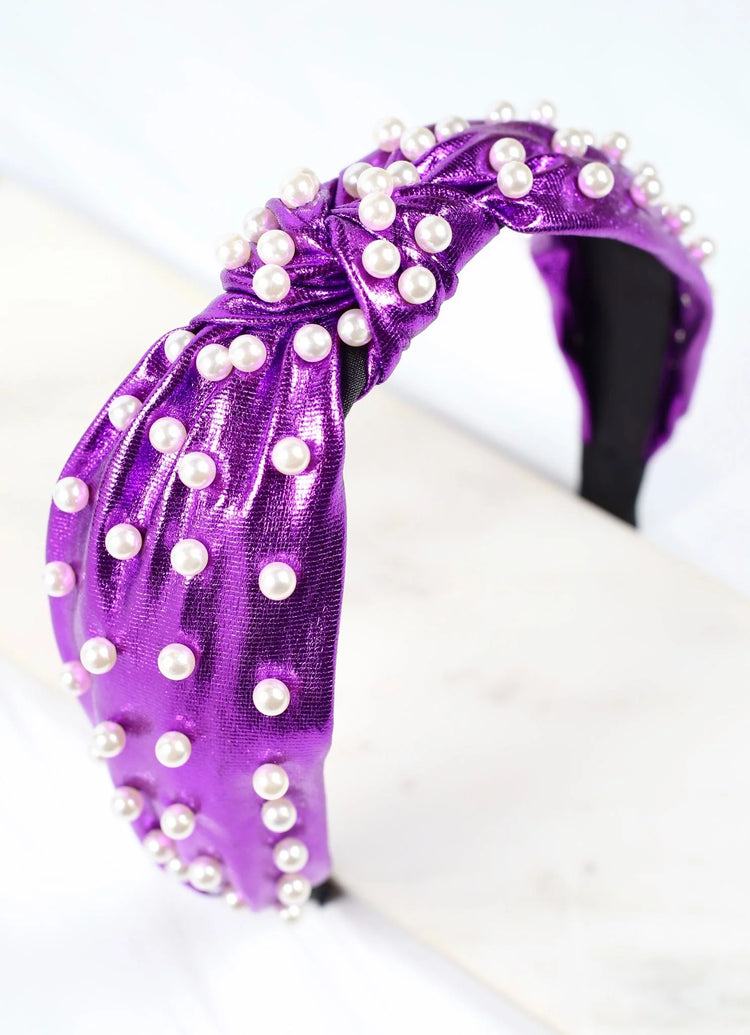 Abbie Pearl Studded Headband Metallic Purple