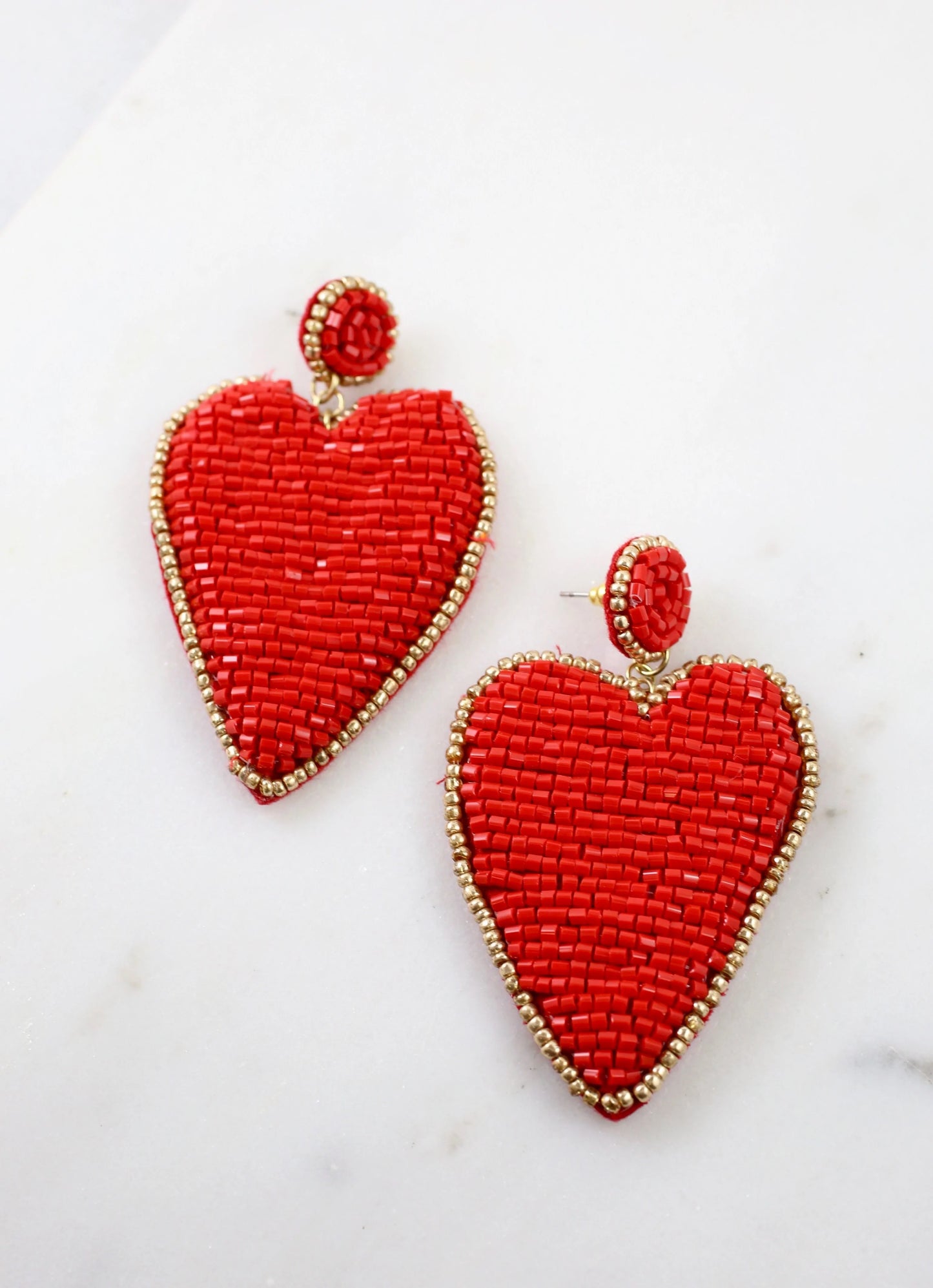 Lovely Heart Beaded Earrings Red