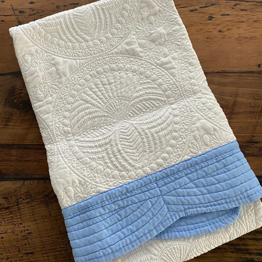 Heirloom Blanket White With Blue Trim