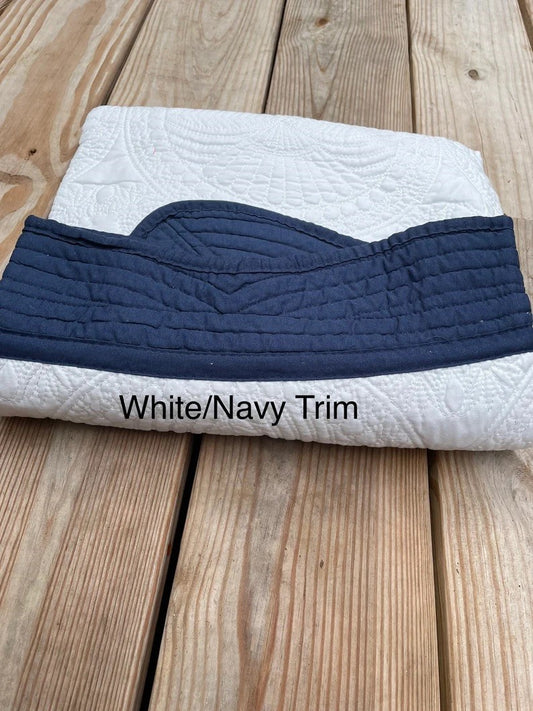 Heirloom Blanket White With Navy Trim
