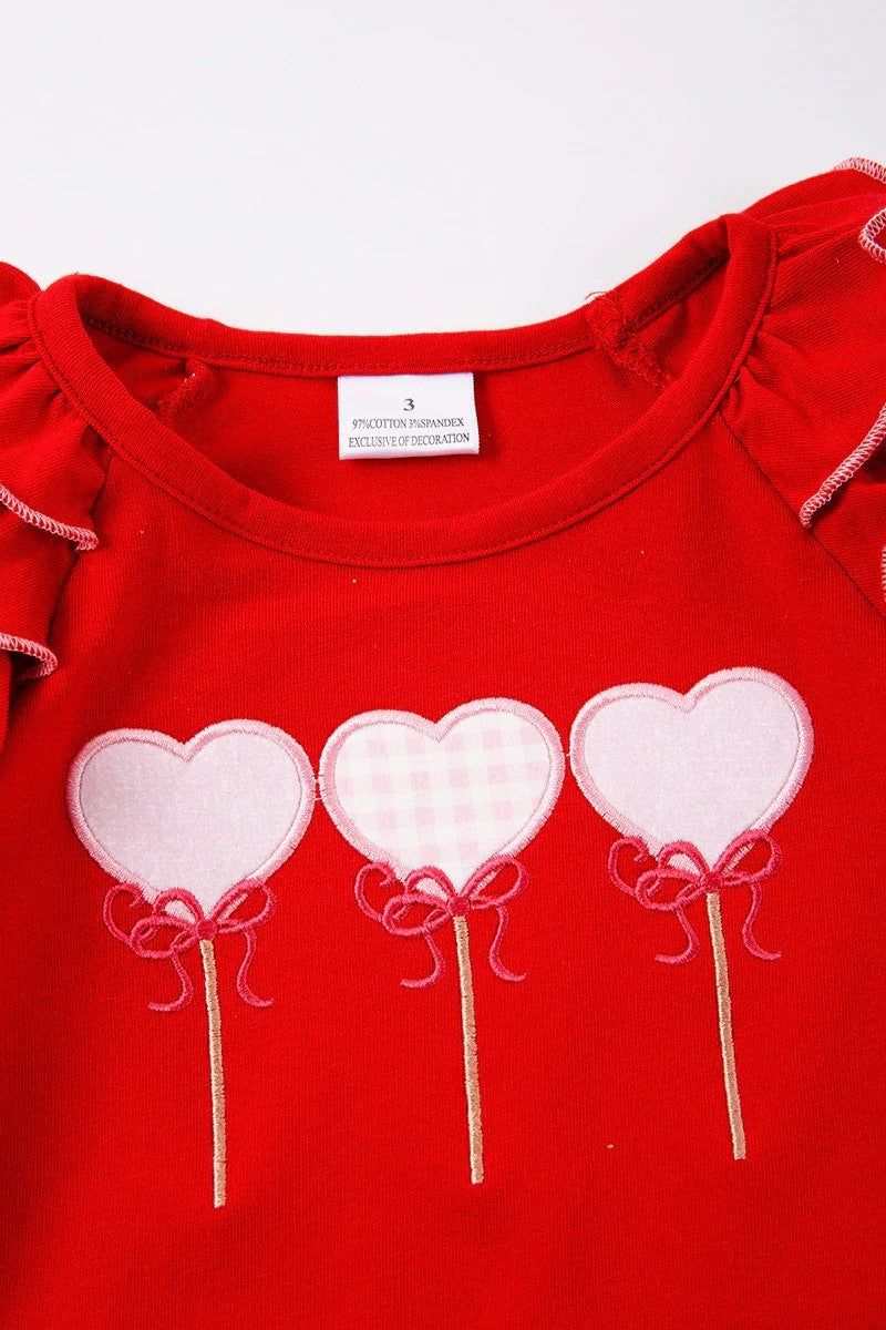 Girls Red Heart Applique Ruffle Top