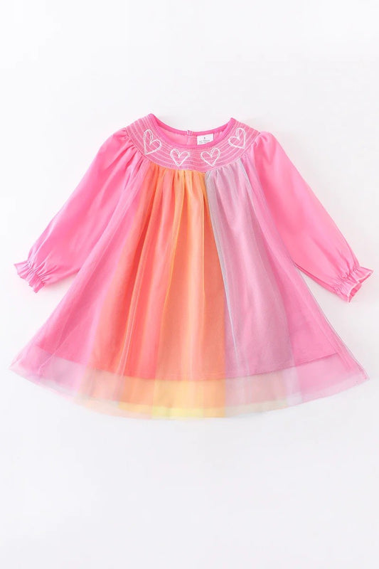 Girls Pink Heart Smocked Tutu Dress