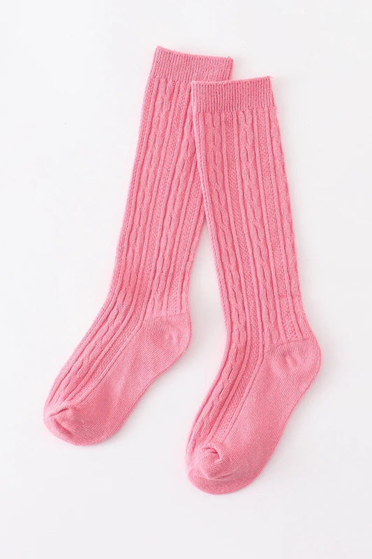 Girls Pink Knit Knee High Socks