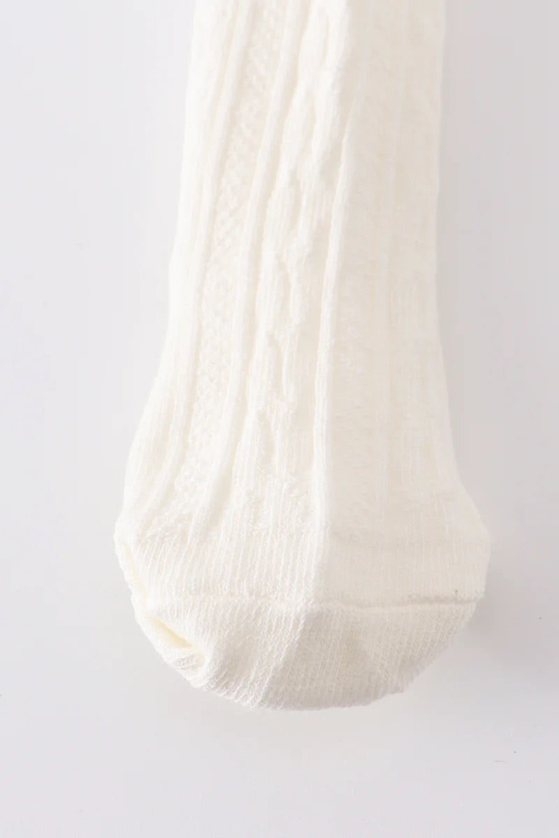 Girls White Knit Knee High Socks