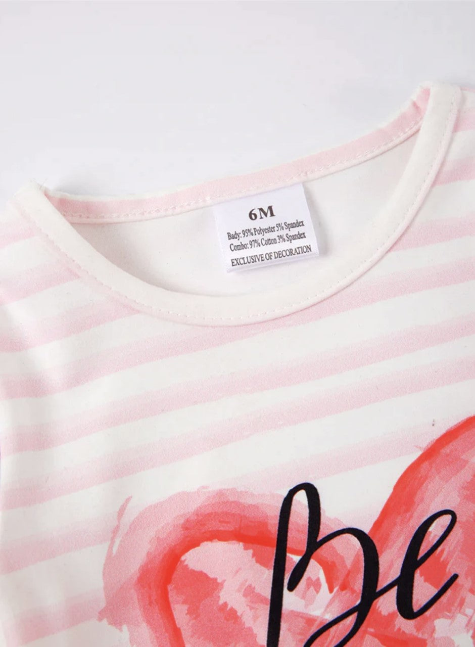 Girls Pink Stripe "Be Mine" Ruffle Baby Romper