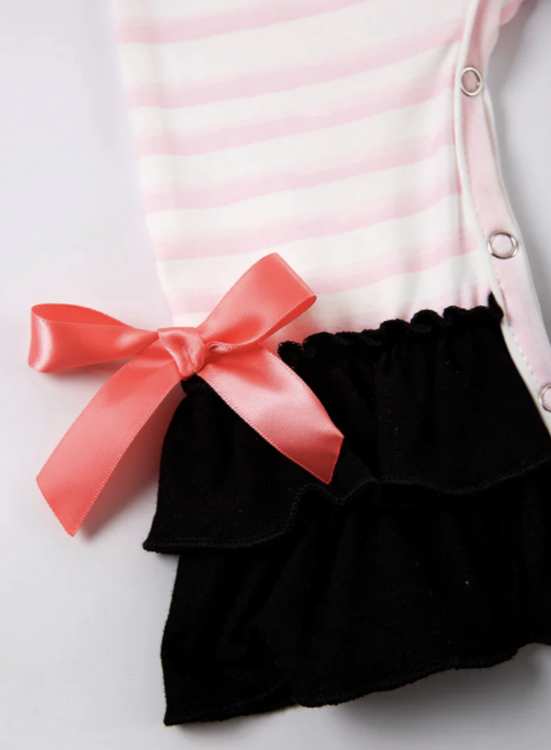 Girls Pink Stripe "Be Mine" Ruffle Baby Romper