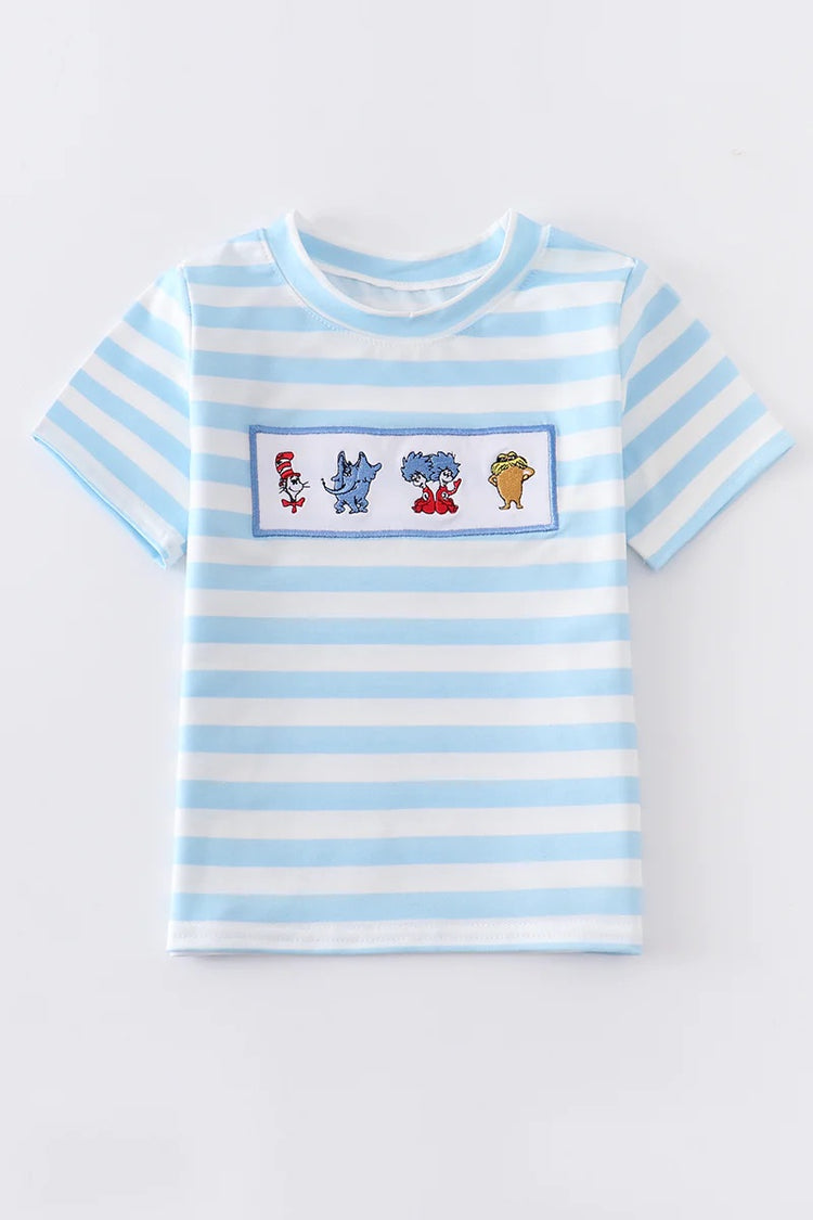 Boys Blue Stripe Dr. Seuss Embroidered Top