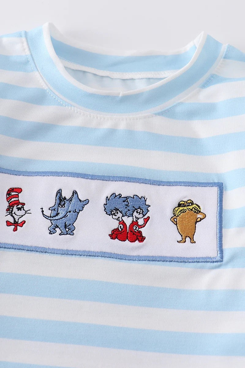 Boys Blue Stripe Dr. Seuss Embroidered Top